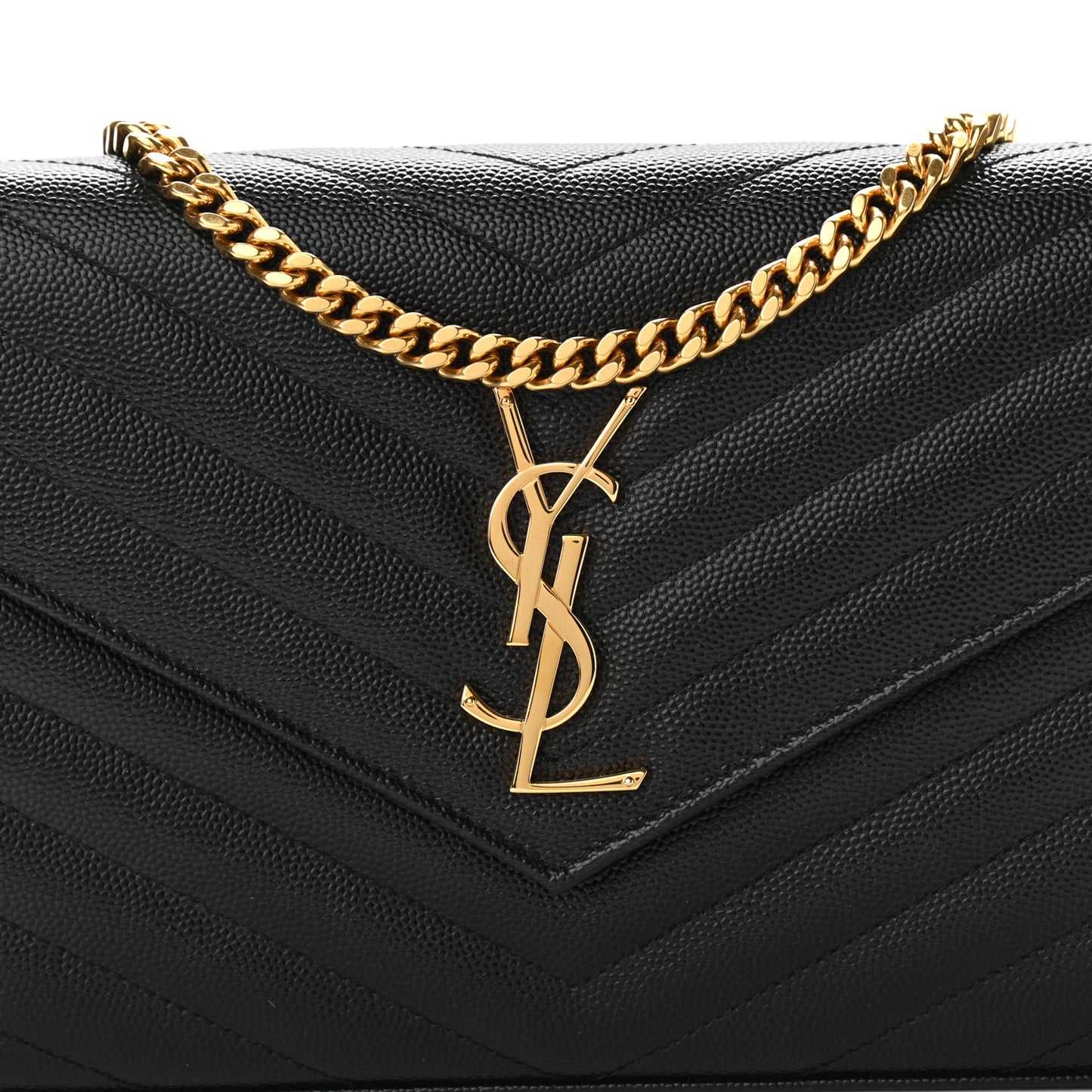 Grain De Poudre Matelasse Chevron Monogram Chain Wallet Black