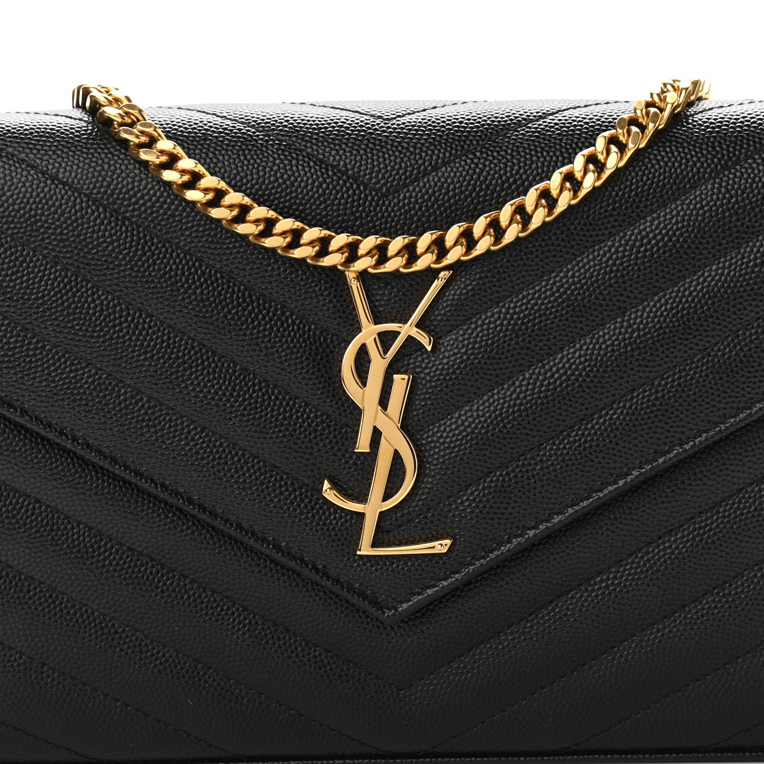 Saint Laurent Grain De Poudre Matelasse Chevron Monogram Chain Wallet Black 10 of 11