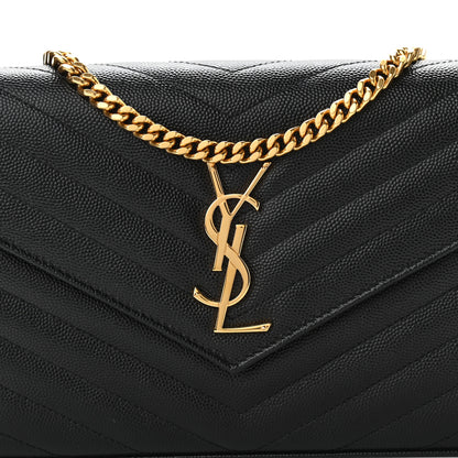 Saint Laurent Grain De Poudre Matelasse Chevron Monogram Chain Wallet Black 10 of 11