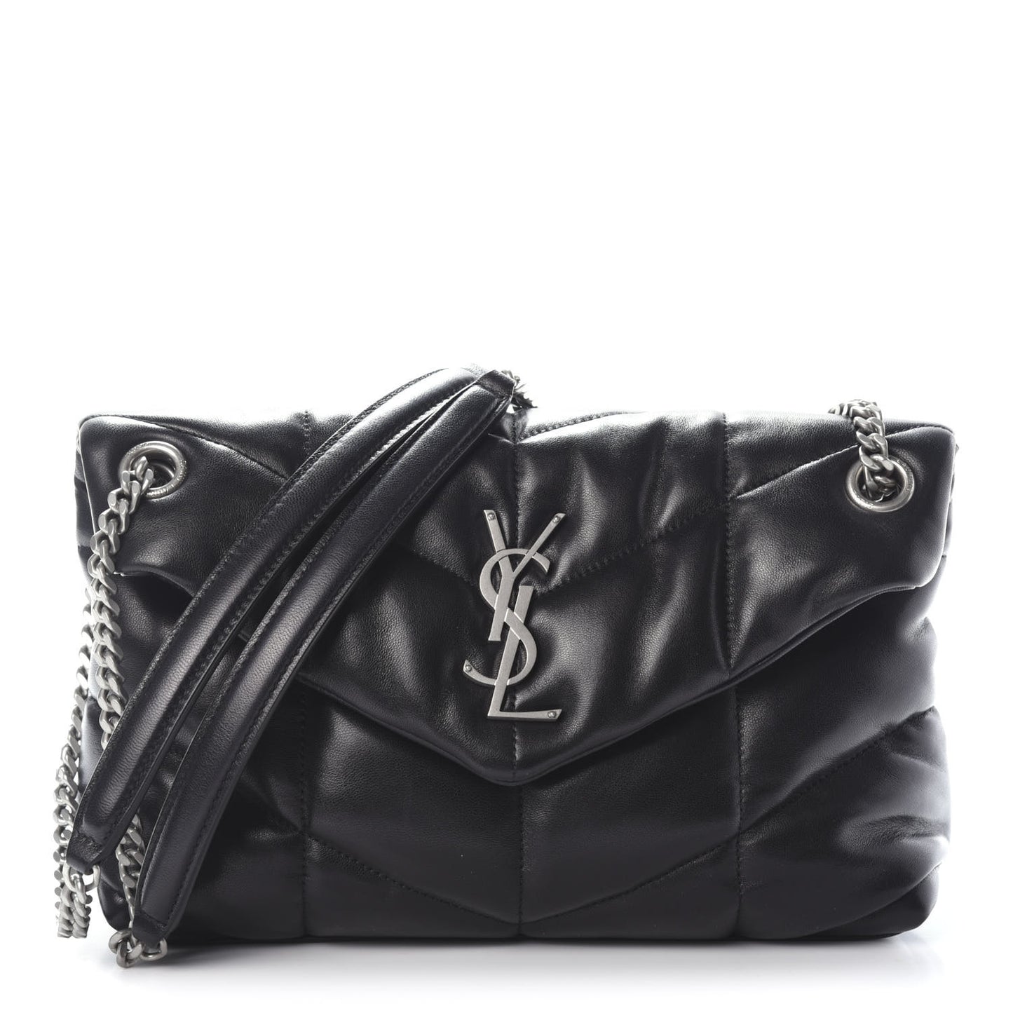 Lambskin Quilted Small Loulou Puffer Monogram Chain Satchel Black
