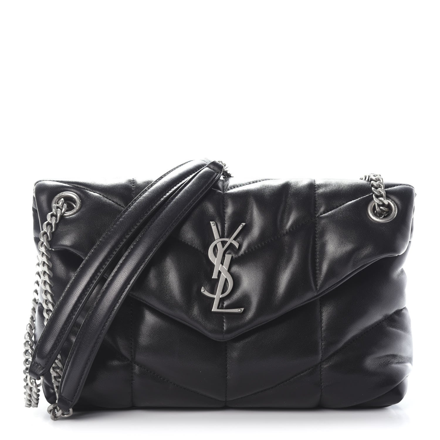 Saint Laurent Lambskin Quilted Small Loulou Puffer Monogram Chain Satchel Black 1 of 9