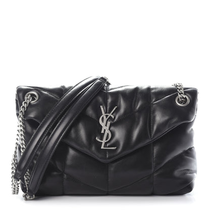 Saint Laurent Lambskin Quilted Small Loulou Puffer Monogram Chain Satchel Black 1 of 9