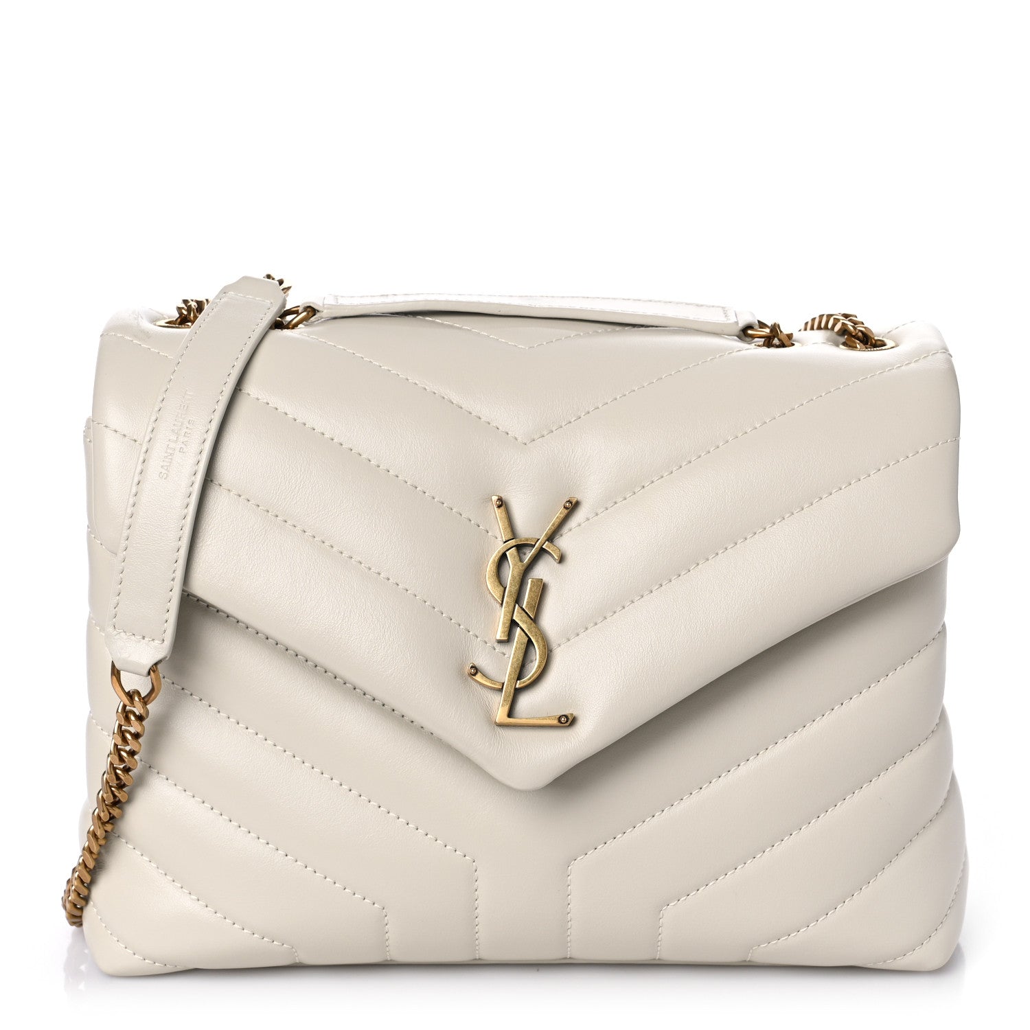 Saint Laurent Calfskin Y Quilted Monogram Small Loulou Chain Satchel Blanc Vintage 1 of 9