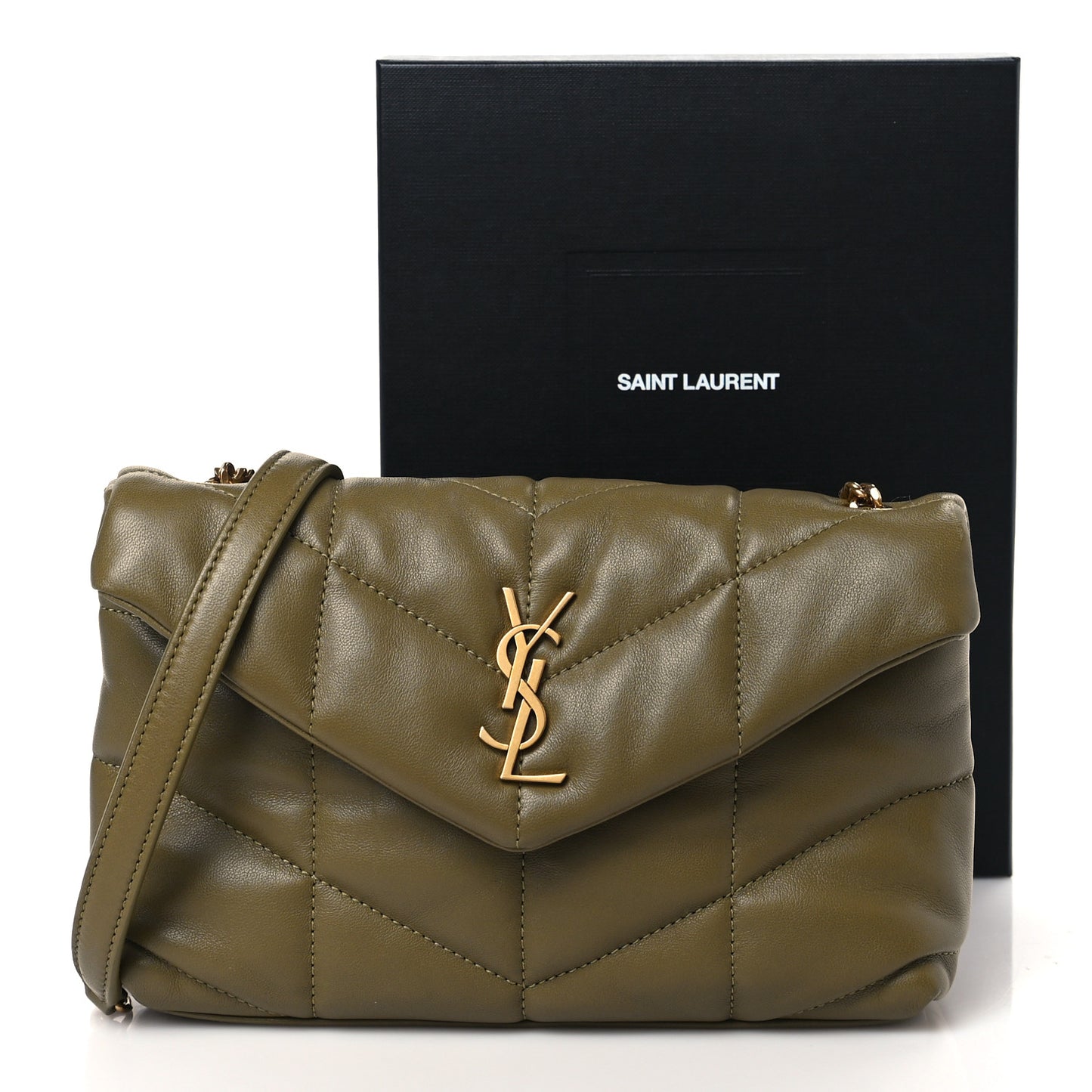 Lambskin Quilted Toy Loulou Puffer Monogram Chain Satchel Hazel Green