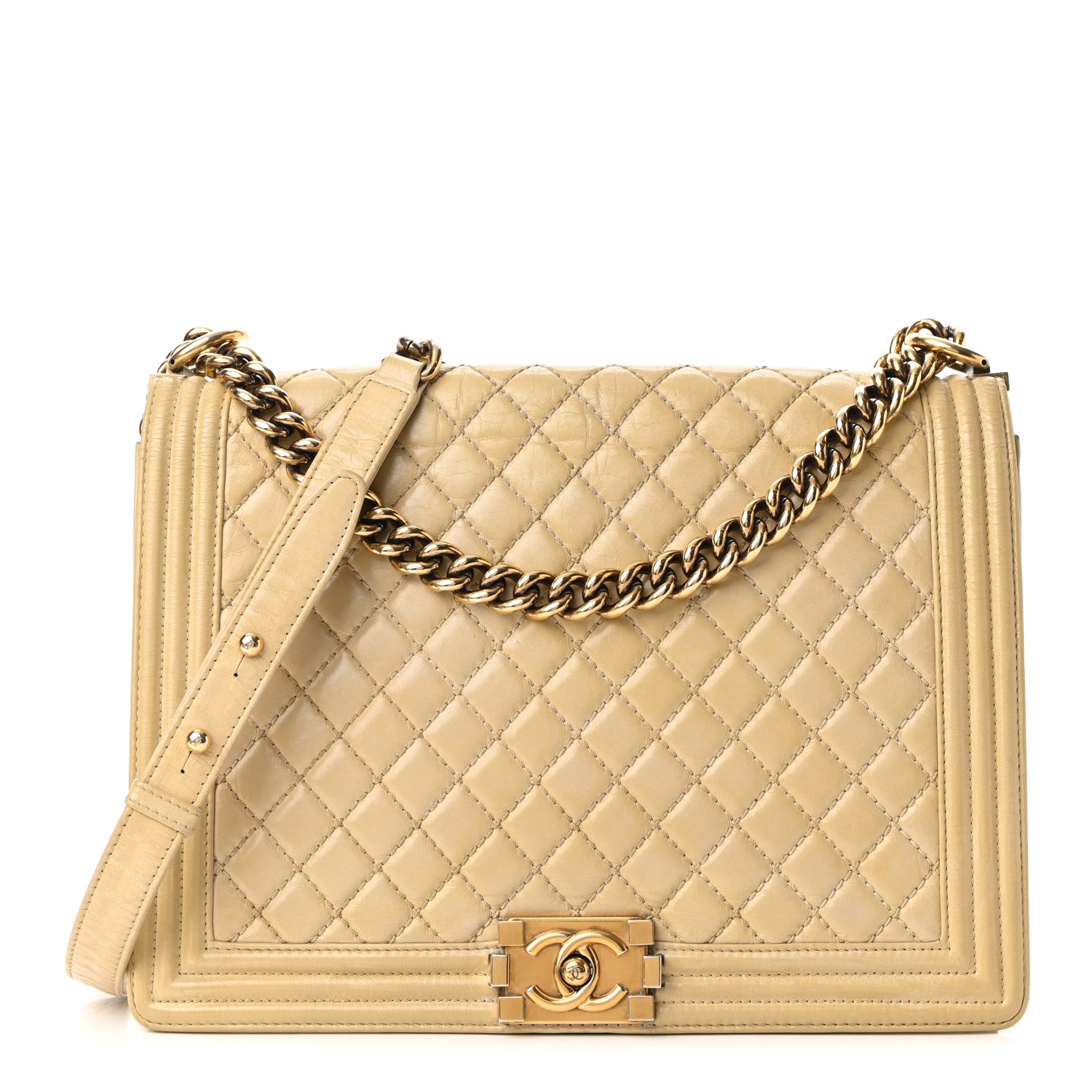 Chanel Glazed Calfskin Quilted Large Boy Flap Beige 1 of 15