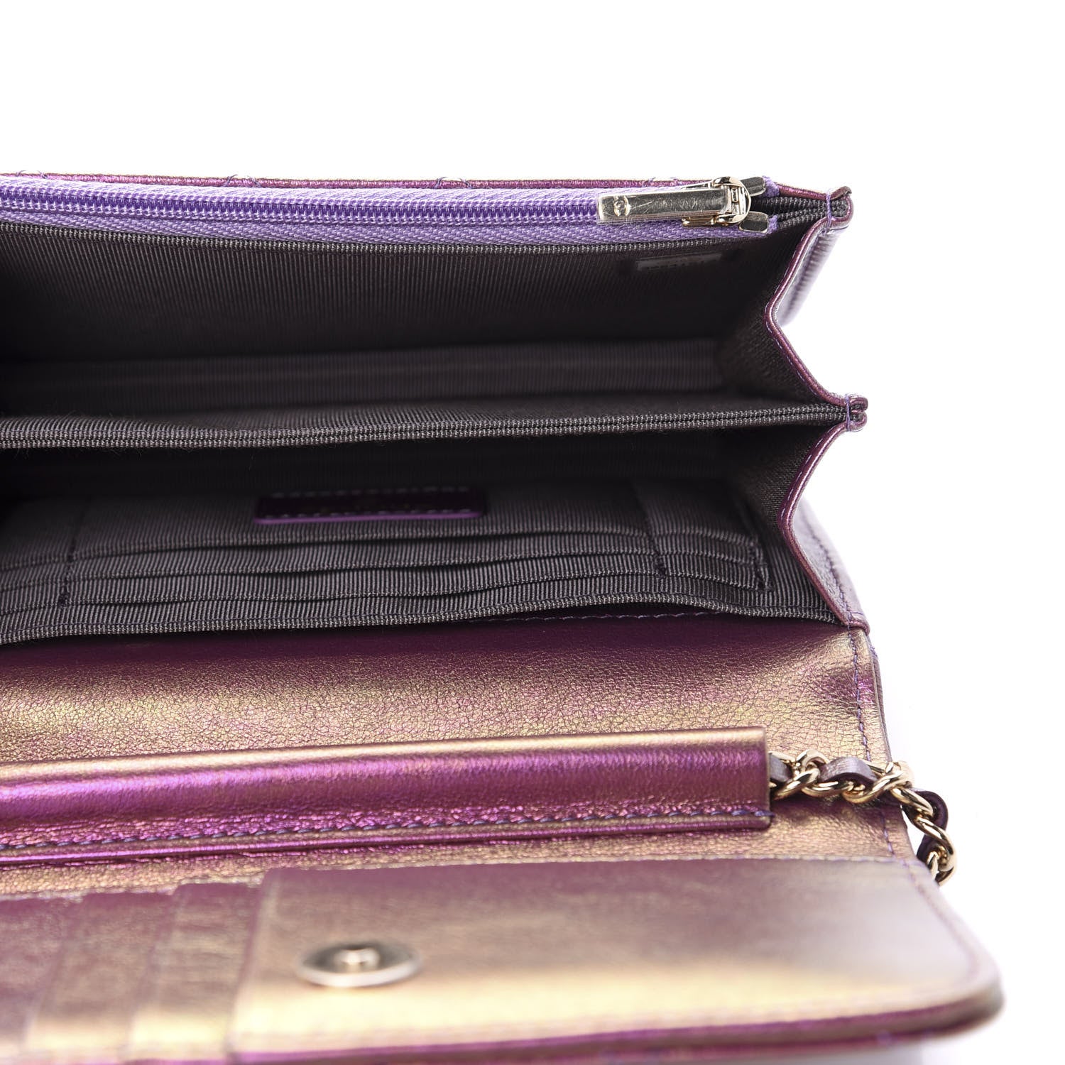 Chanel Iridescent Lambskin Quilted Mini Wallet On Chain WOC Purple 5 of 11
