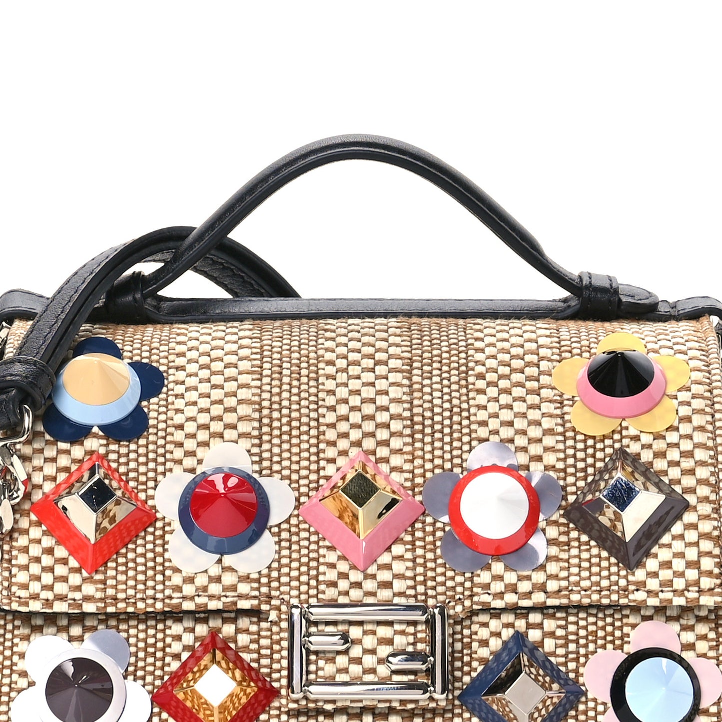 Paglia Vitello Dolce Paillettes Flowerland Studded Striped Micro Double Baguette Natural Multicolor