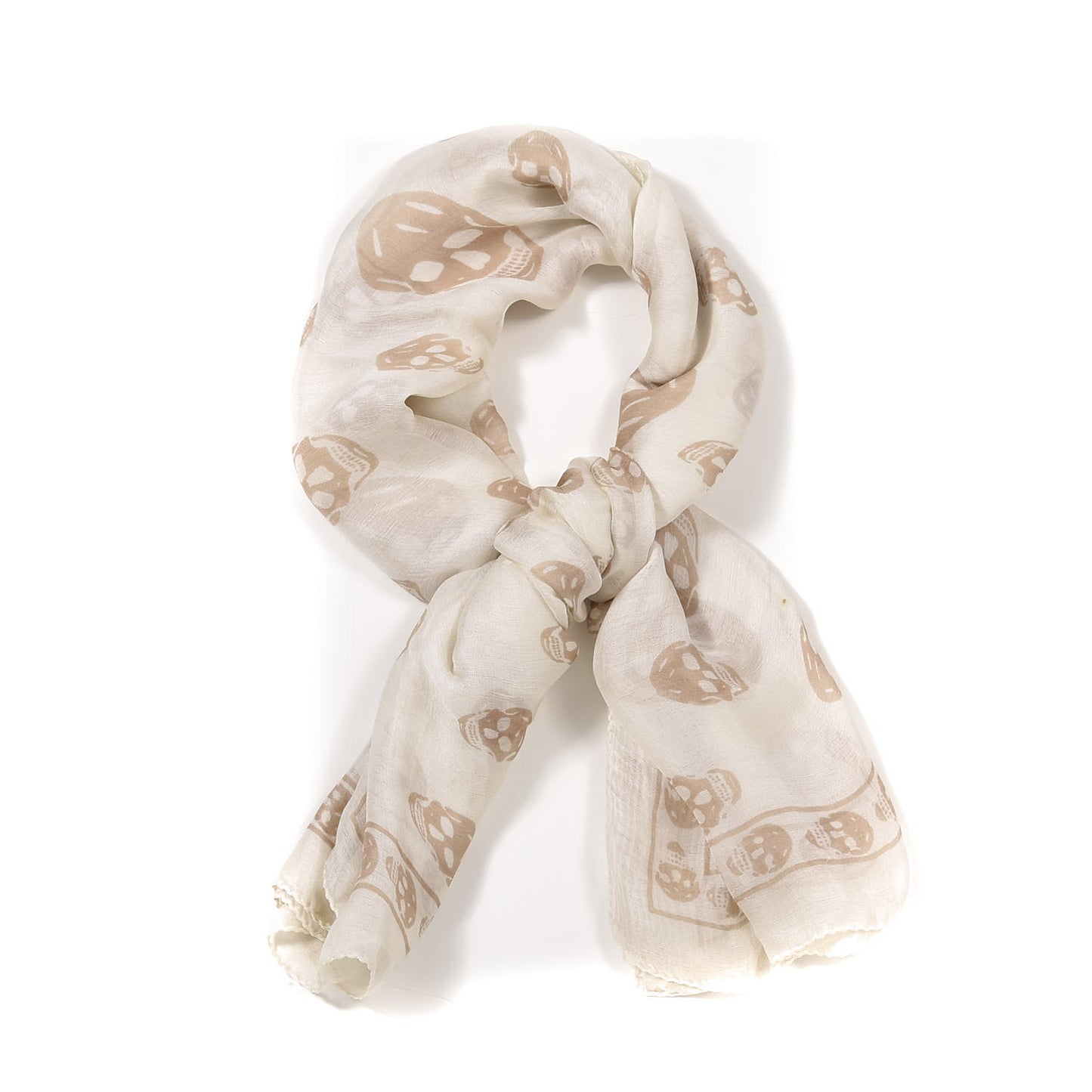 Silk Chiffon Skull Scarf Beige Ivory