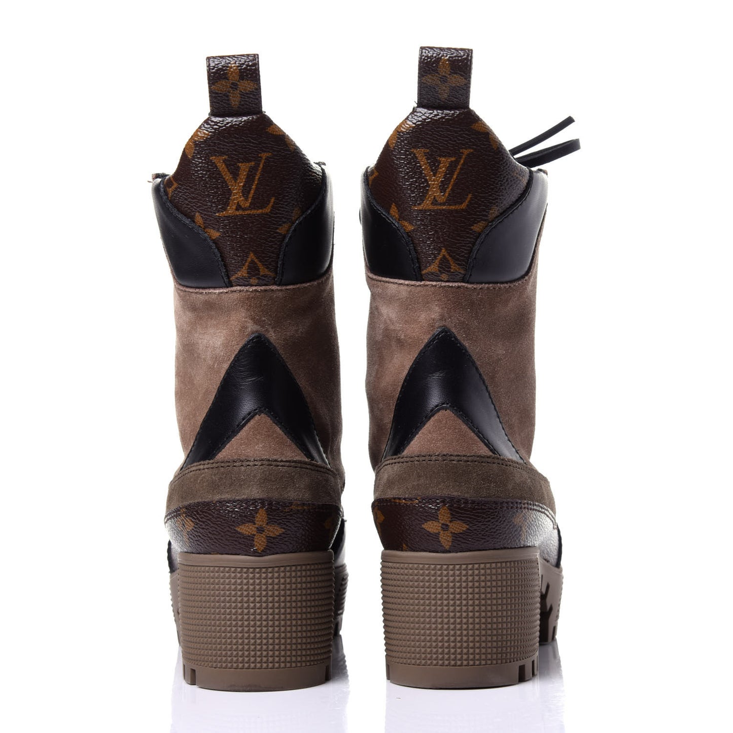 Suede Calfskin Monogram Laureate Platform Desert Boots 36 Taupe