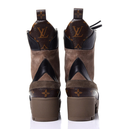 Louis Vuitton Suede Calfskin Monogram Laureate Platform Desert Boots 36 Taupe 5 of 10