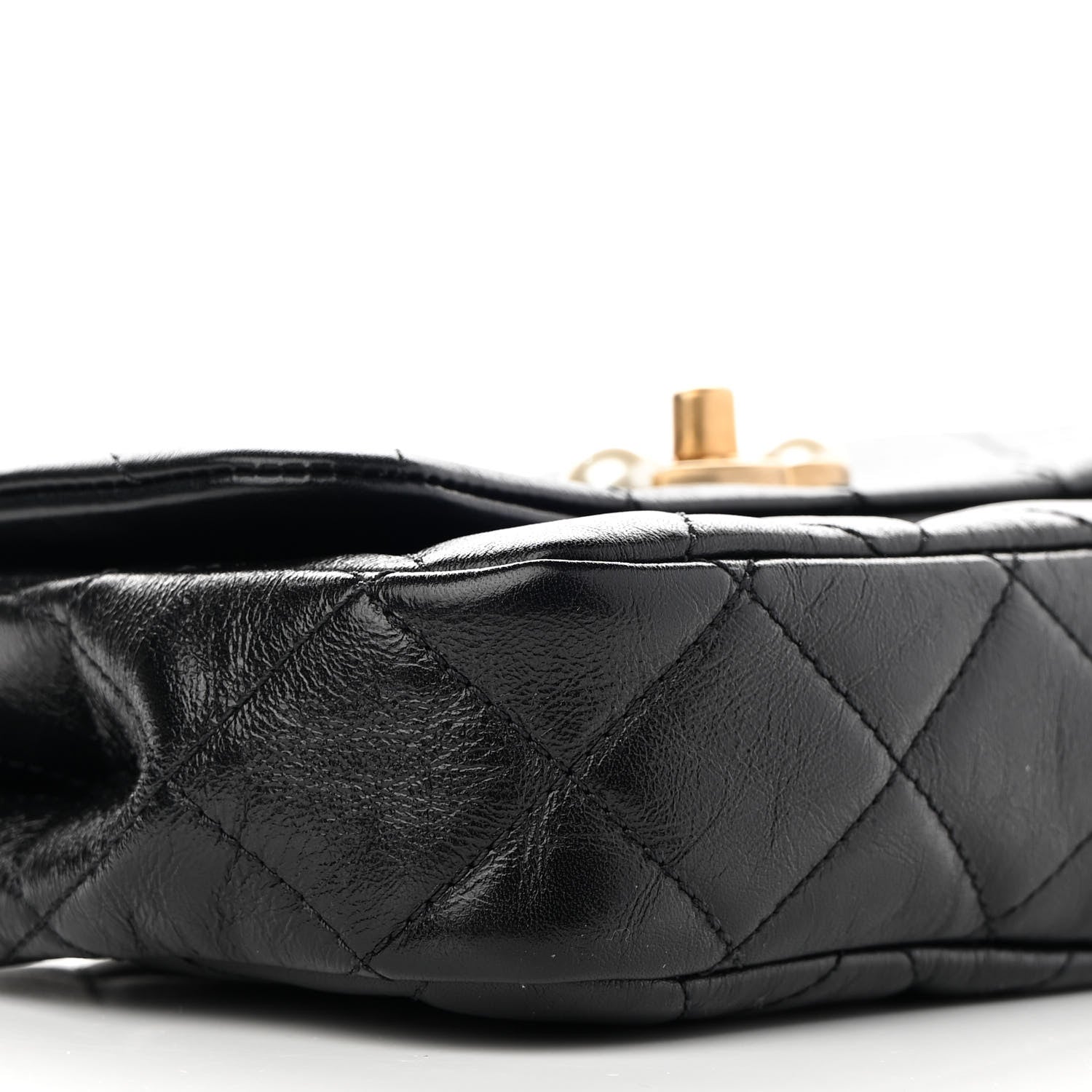 Chanel Glazed Calfskin Quilted Mini Pearl Side Flap Black 9 of 11