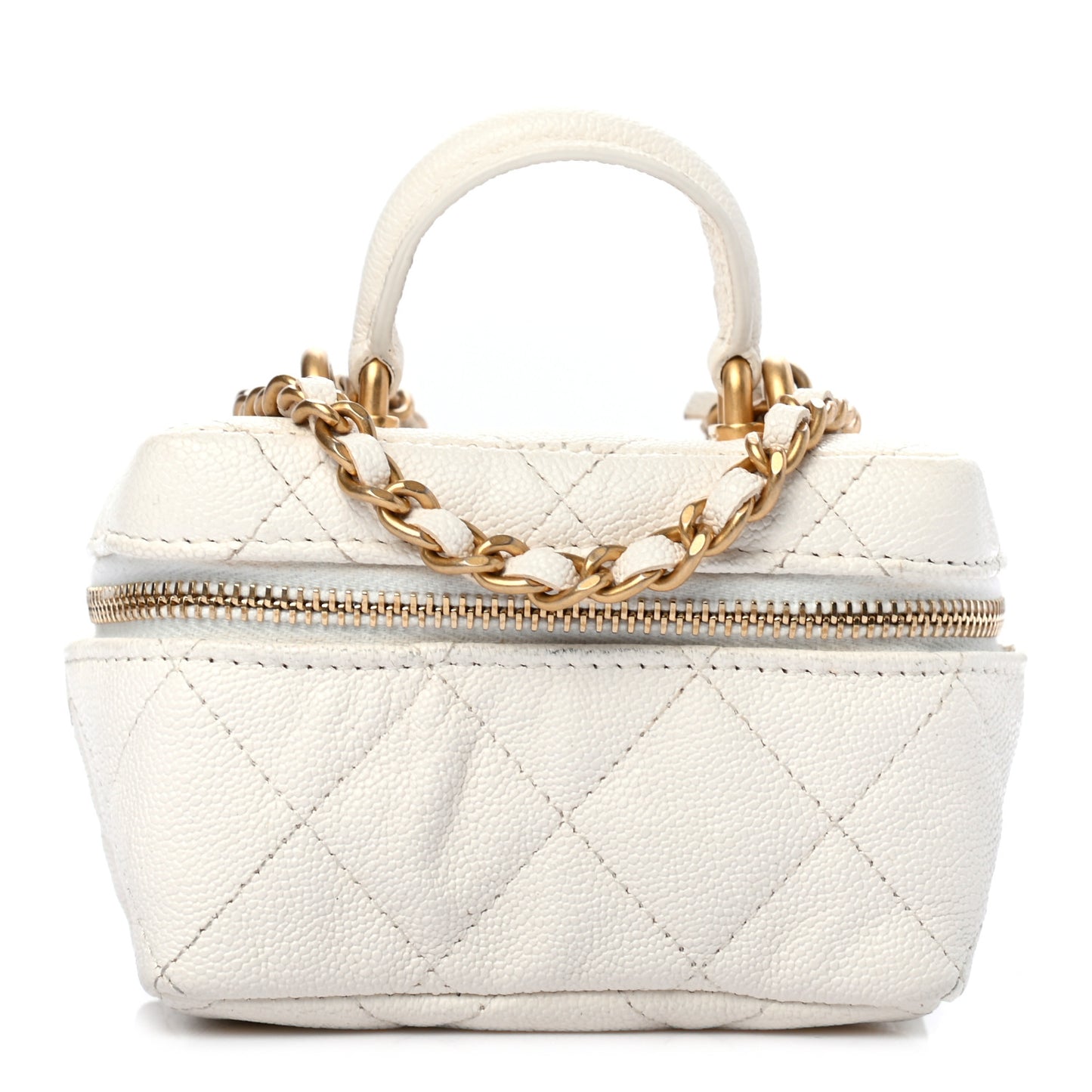 Caviar Quilted Mini Top Handle Vanity With Chain White