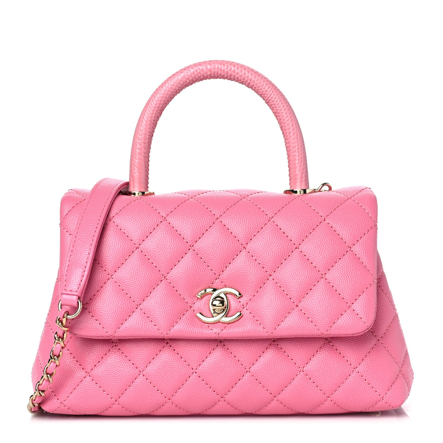 Caviar Lizard Embossed Quilted Mini Coco Handle Flap Pink