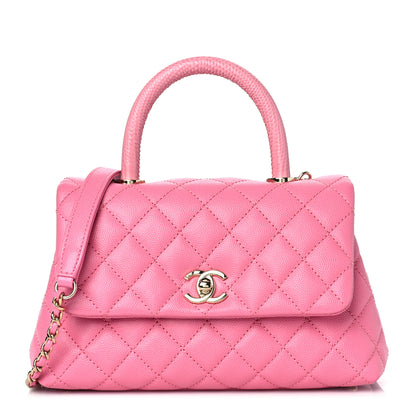 Chanel Caviar Lizard Embossed Quilted Mini Coco Handle Flap Pink 1 of 9