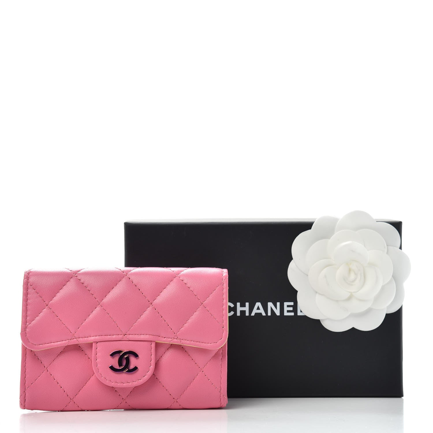 Chanel Lambskin Quilted Flap Card Holder Wallet Pink Yellow 9 of 9