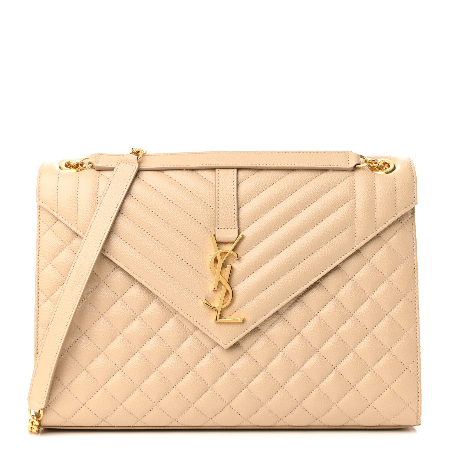 Saint Laurent Grain De Poudre Large Tri-Quilt Monogram Satchel Nude Powder 1 of 10