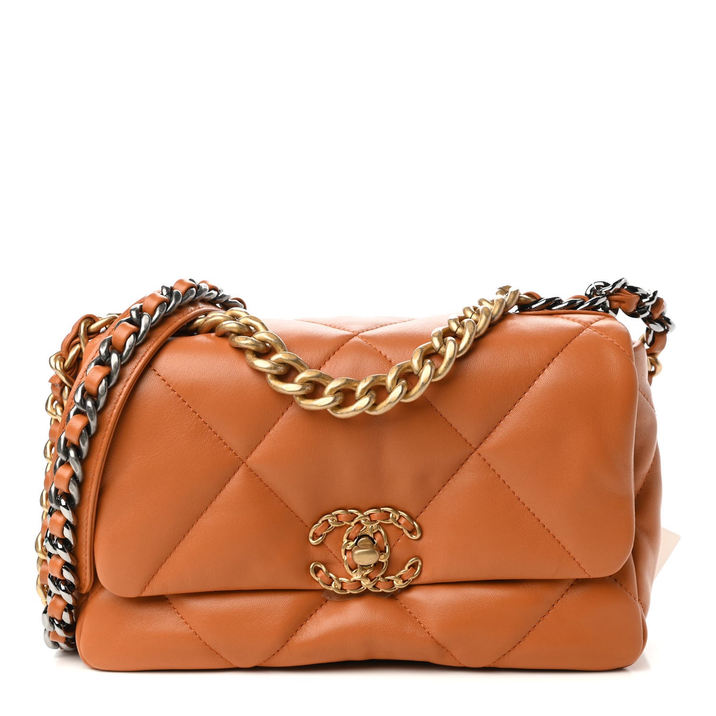 Lambskin Quilted Medium Chanel 19 Flap Light Brown