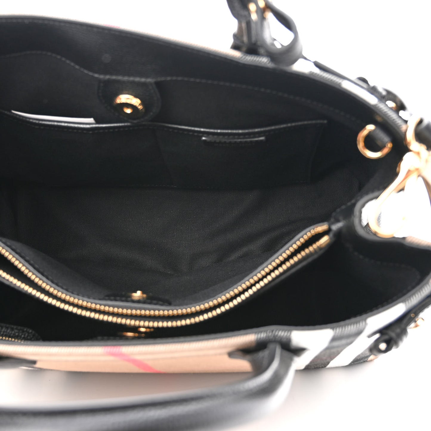 House Check Grainy Calfskin Medium Banner Tote Black