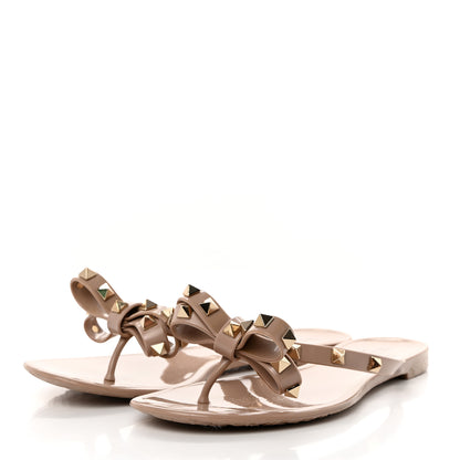 Valentino Garavani PVC Jelly Rockstud Bow Thong Sandals 38 Poudre 3 of 9