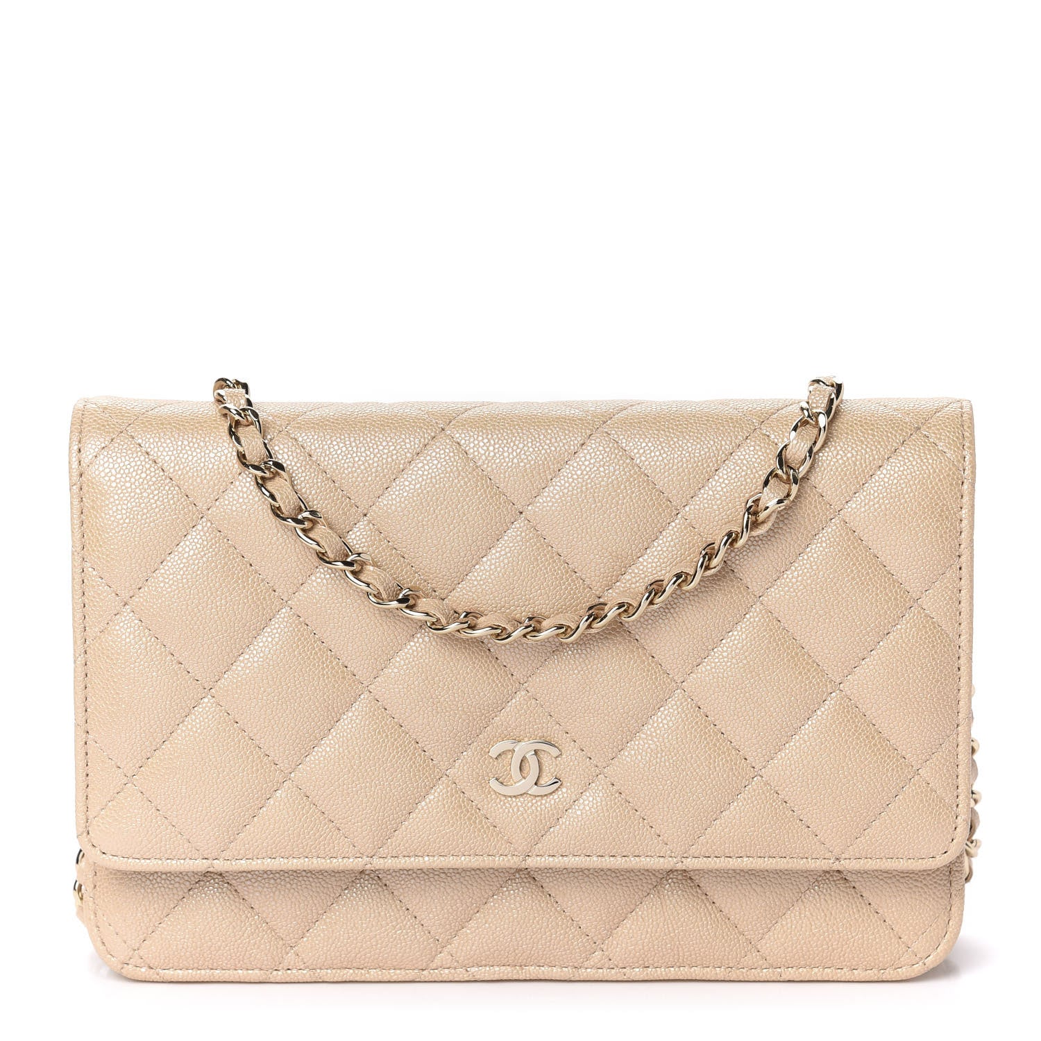Chanel Iridescent Caviar Quilted Wallet On Chain WOC Beige 1 of 12