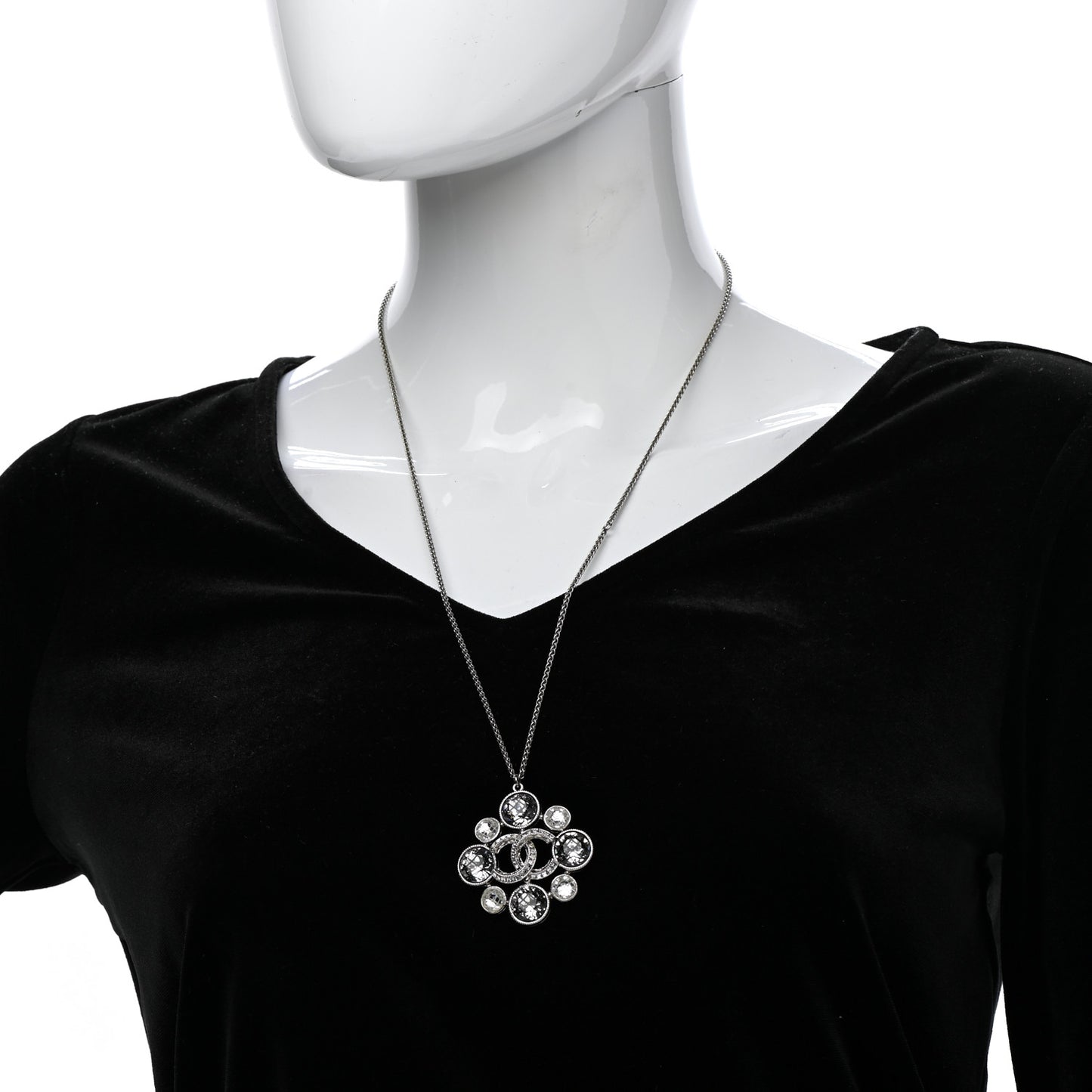Crystal Baguette Pendant Necklace Black Silver