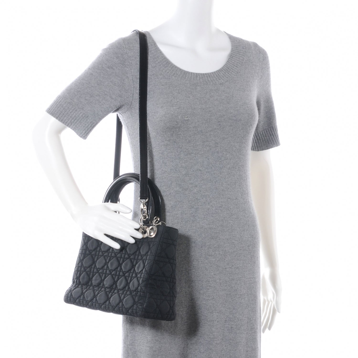 Christian Dior Nylon Cannage Medium Lady Dior Black 2 of 9