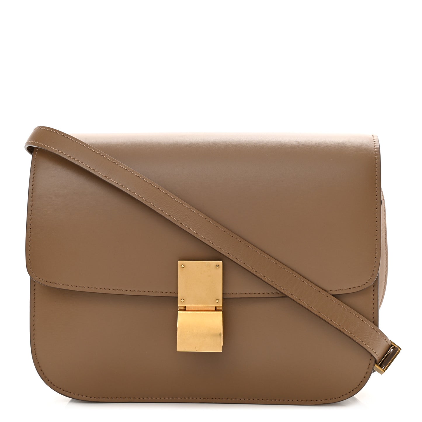 Box Calfskin Medium Classic Box Flap Bag Taupe