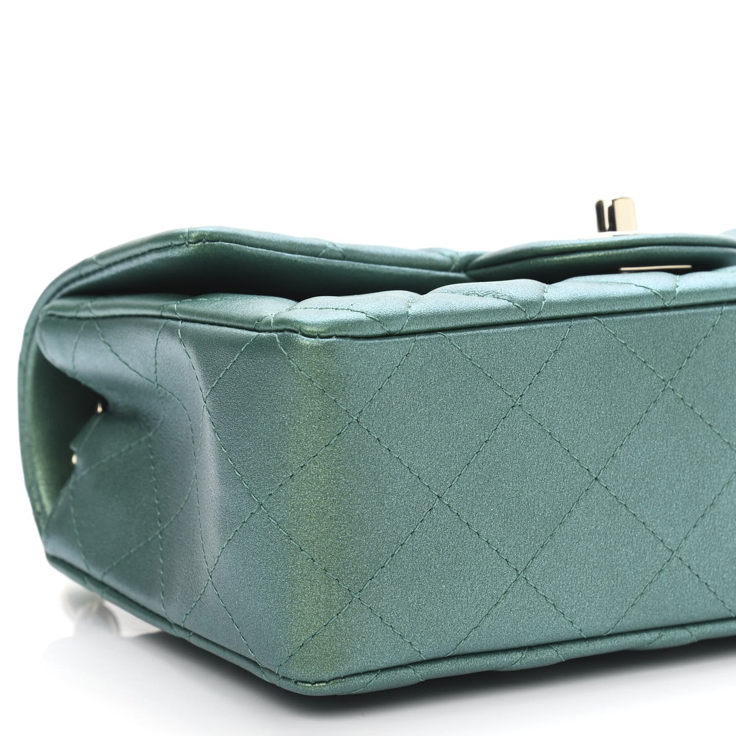 Iridescent Calfskin Quilted Mini Rectangular Flap Green