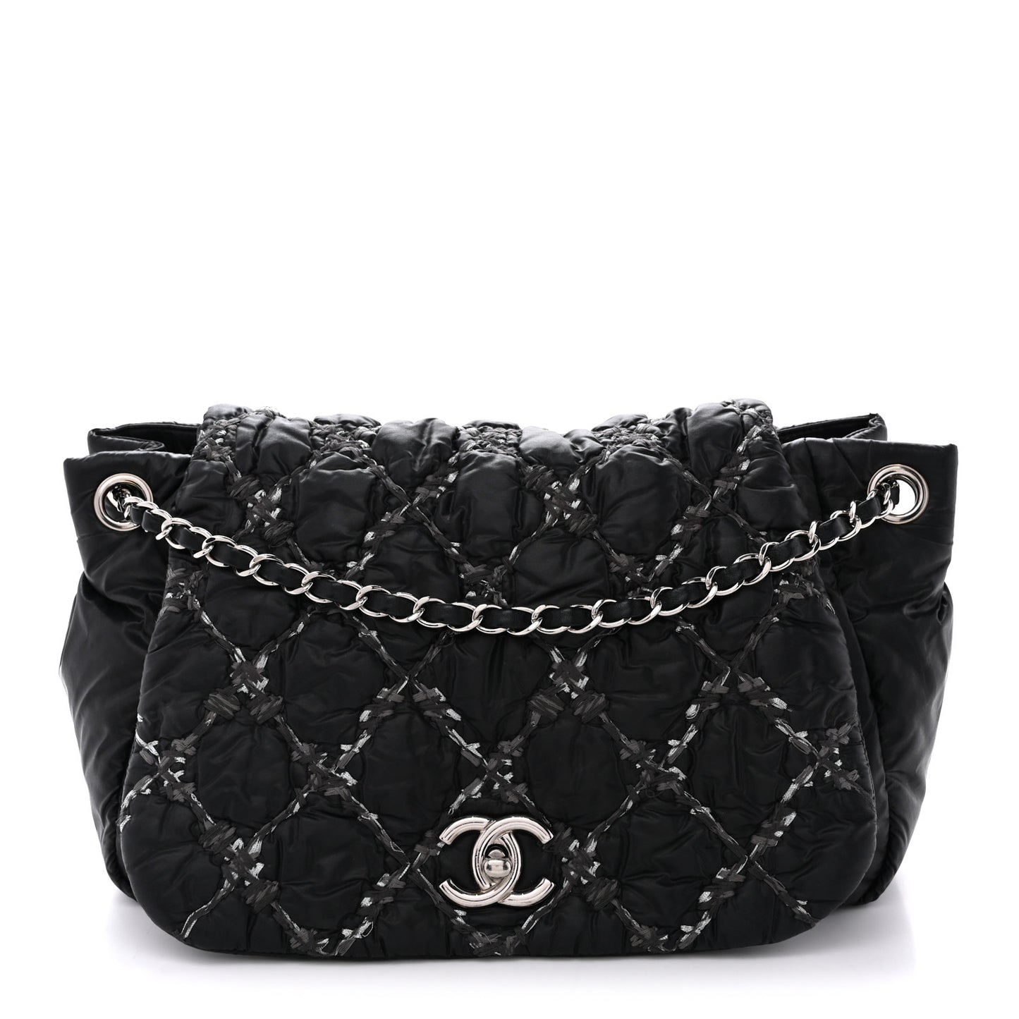 Nylon Quilted Tweed Stitch Bubble Flap Black