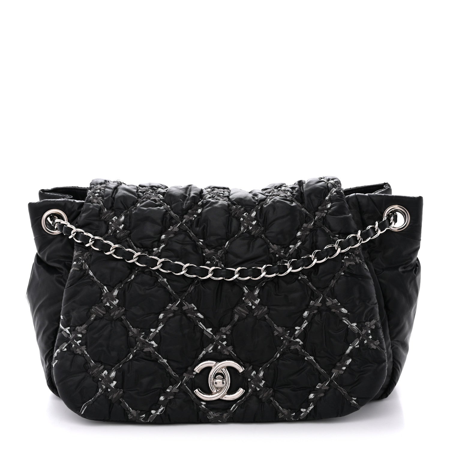 Chanel Nylon Quilted Tweed Stitch Bubble Flap Black 1 of 12