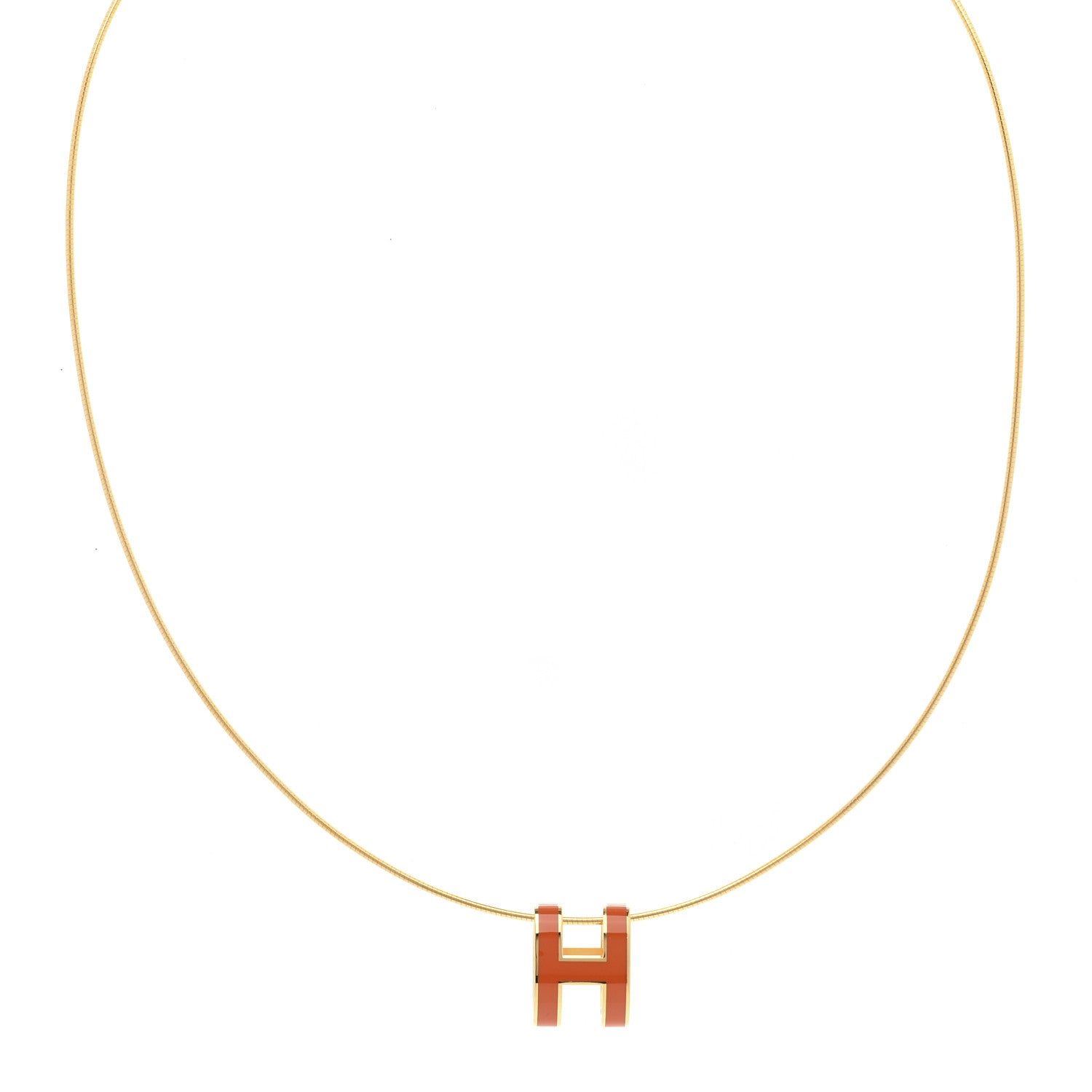 Hermes Lacquered Gold Pop H Pendant Necklace Orange 1 of 7
