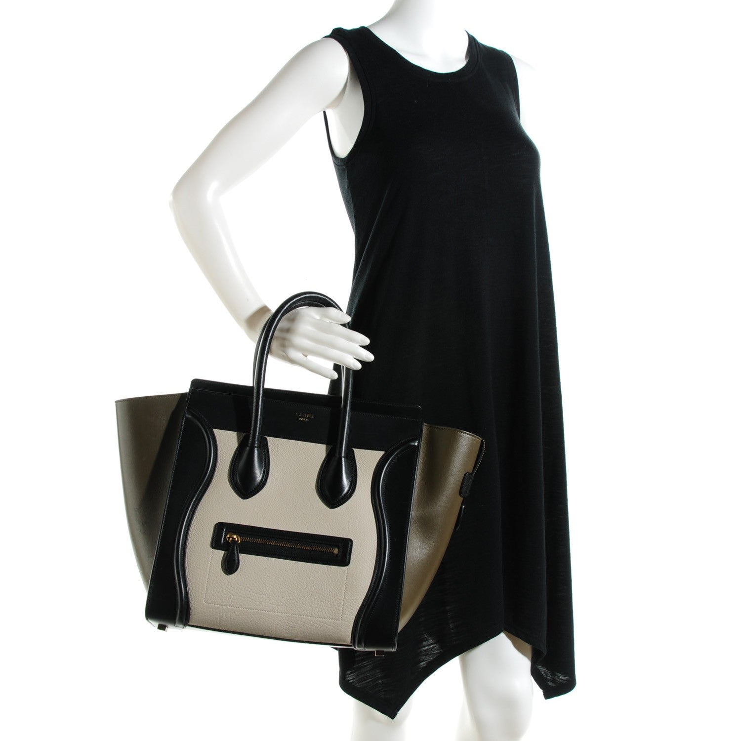 Celine Textured Calfskin Mini Tri-Color Luggage Olive 4 of 8