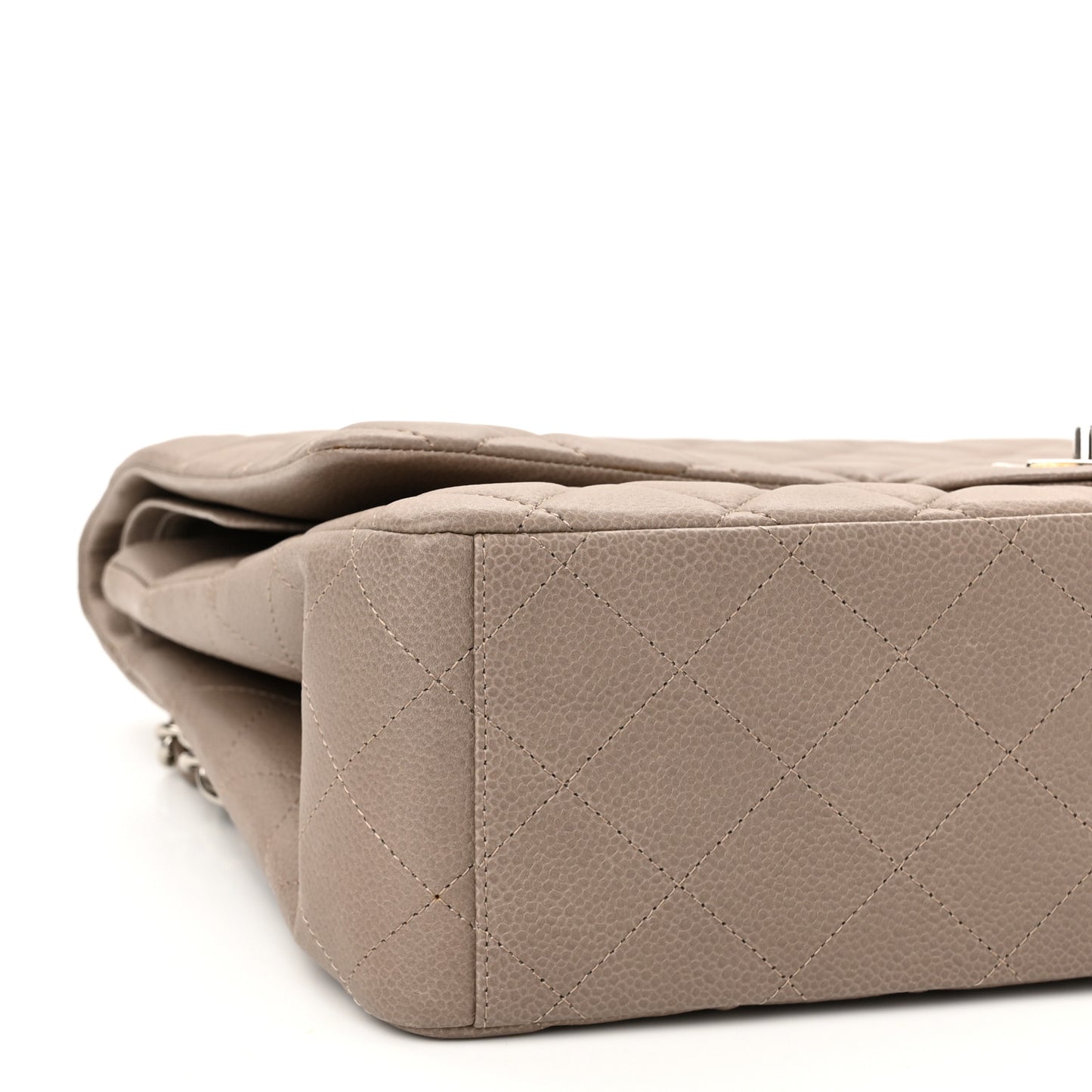 Iridescent Caviar Quilted Maxi Double Flap Beige