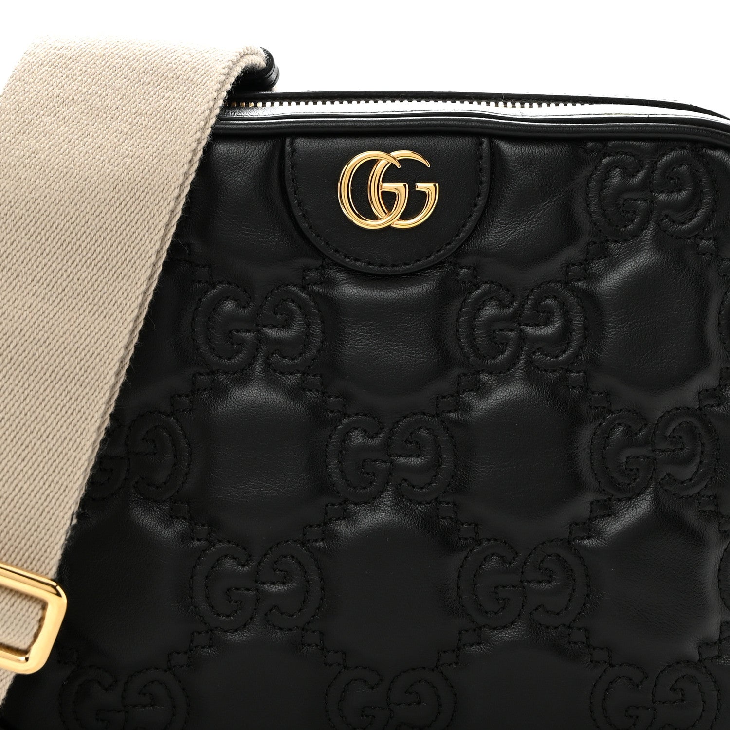 Gucci Calfskin GG Matelasse Shoulder Bag Black Natural 8 of 10