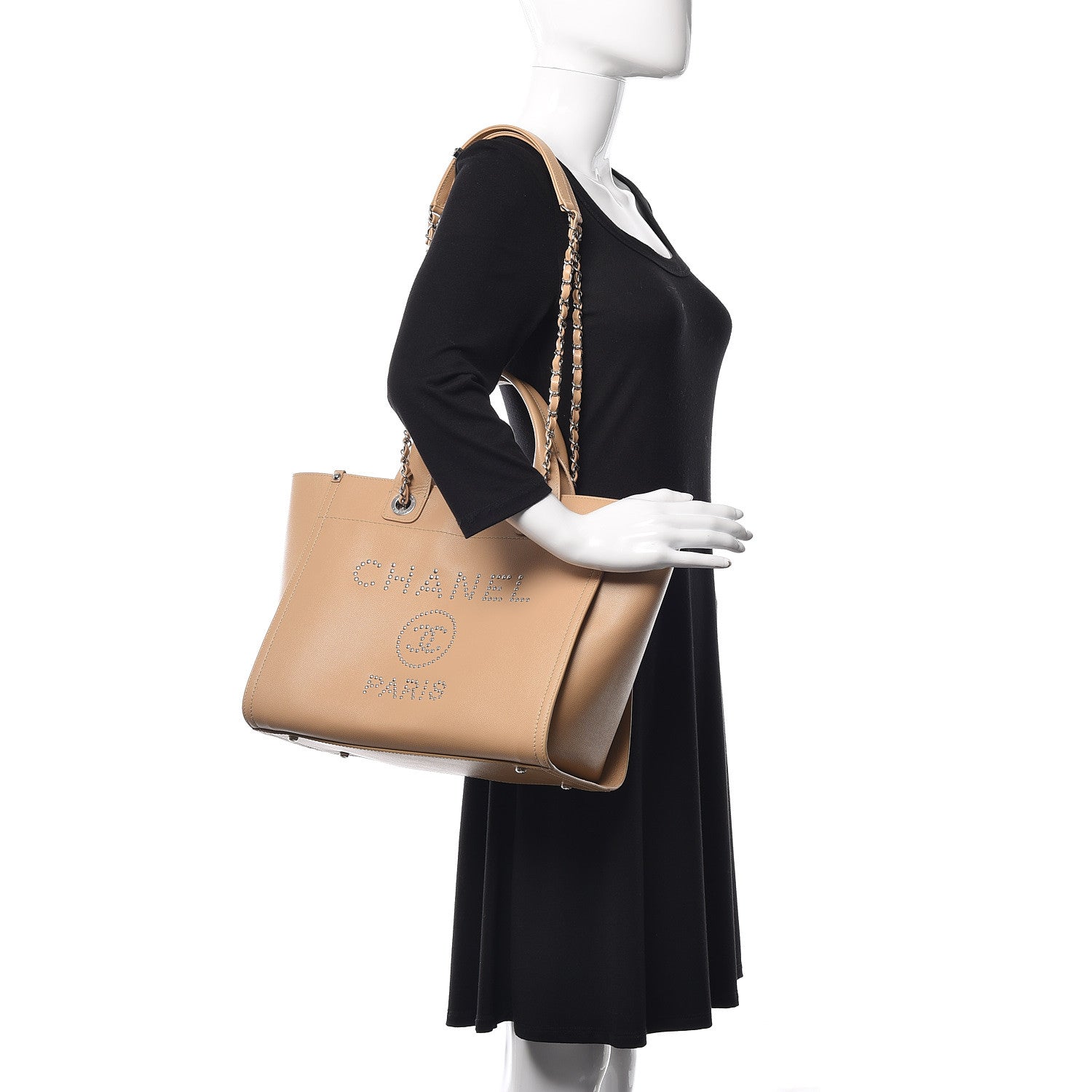 Chanel Caviar Small Studded Deauville Tote Beige 2 of 9