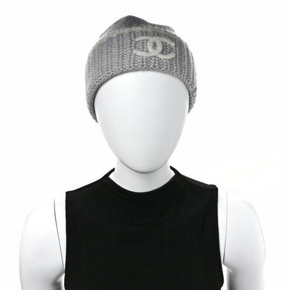 Chanel Wool Cashmere Silk CC Beanie Hat Light Grey White 2 of 7