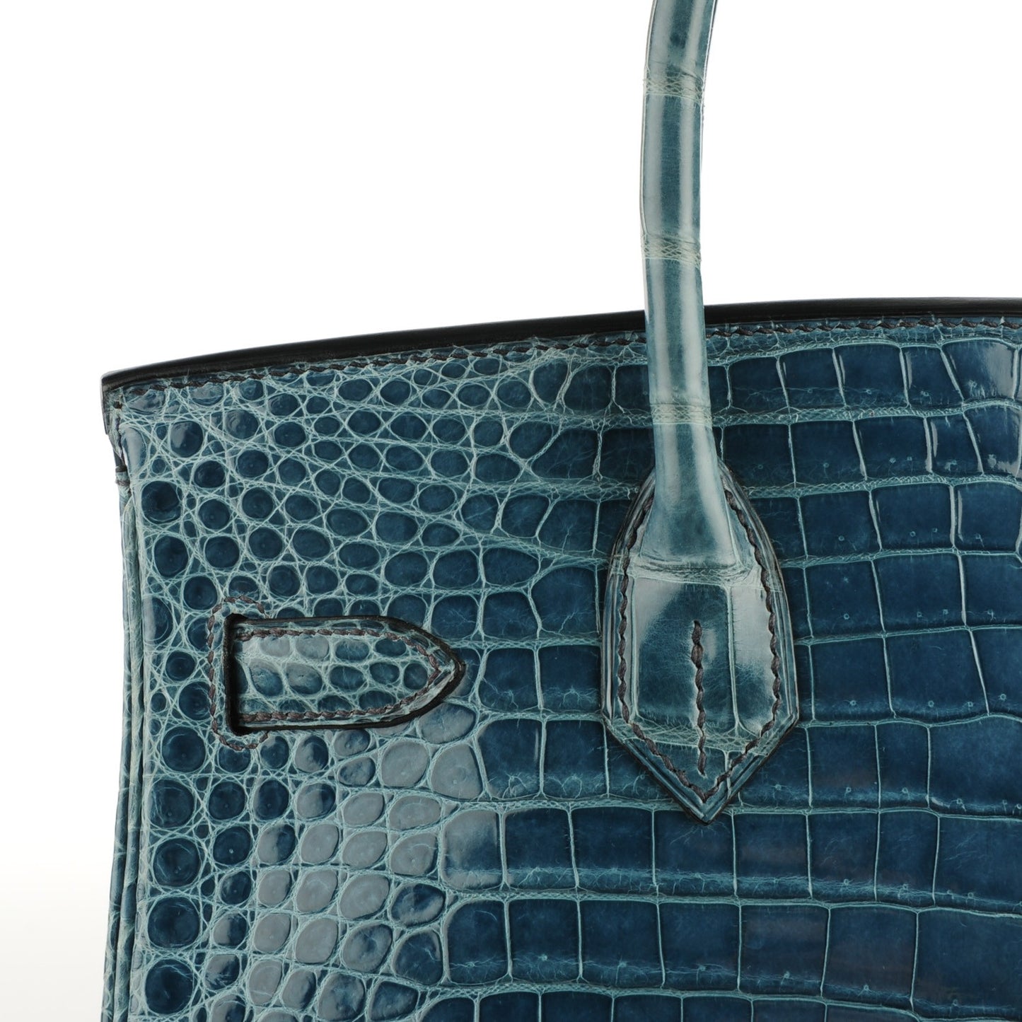 Shiny Porosus Crocodile Birkin 30 Blue Jean
