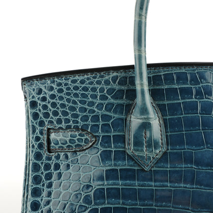 Hermes Shiny Porosus Crocodile Birkin 30 Blue Jean 22 of 32