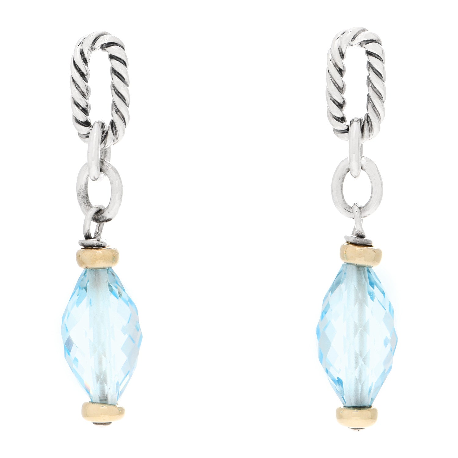 David Yurman Sterling Silver 18K Yellow Gold Blue Topaz Figaro Drop Earrings 1 of 4