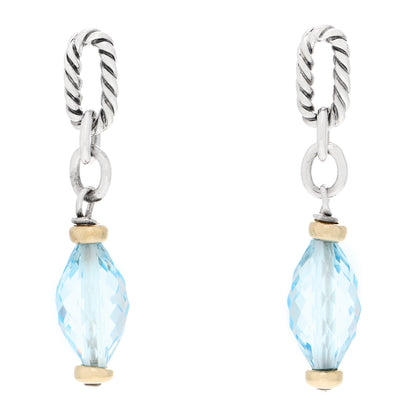 David Yurman Sterling Silver 18K Yellow Gold Blue Topaz Figaro Drop Earrings 1 of 4