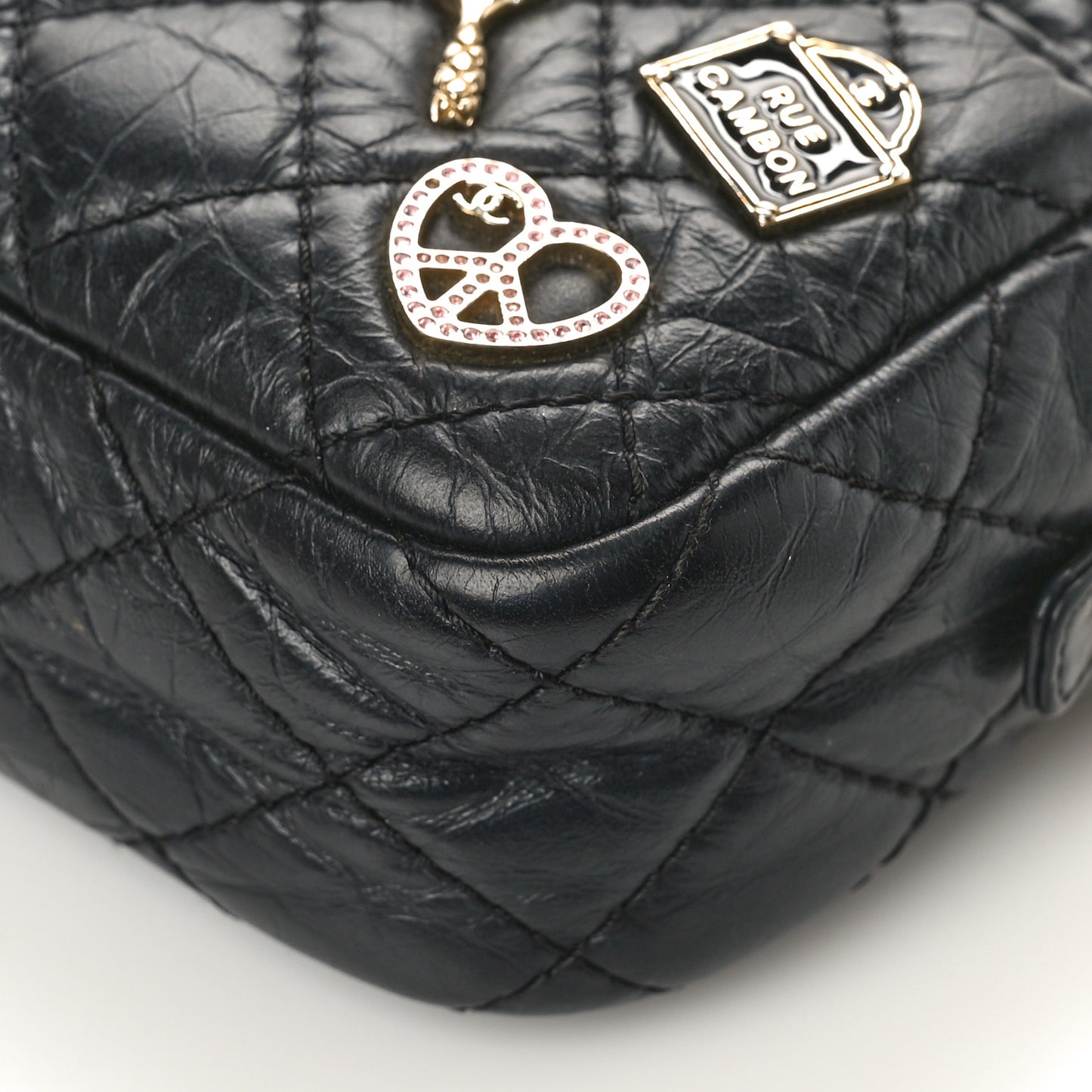 Aged Calfskin Quilted Mini Lucky Charm Reissue Camera Case Black