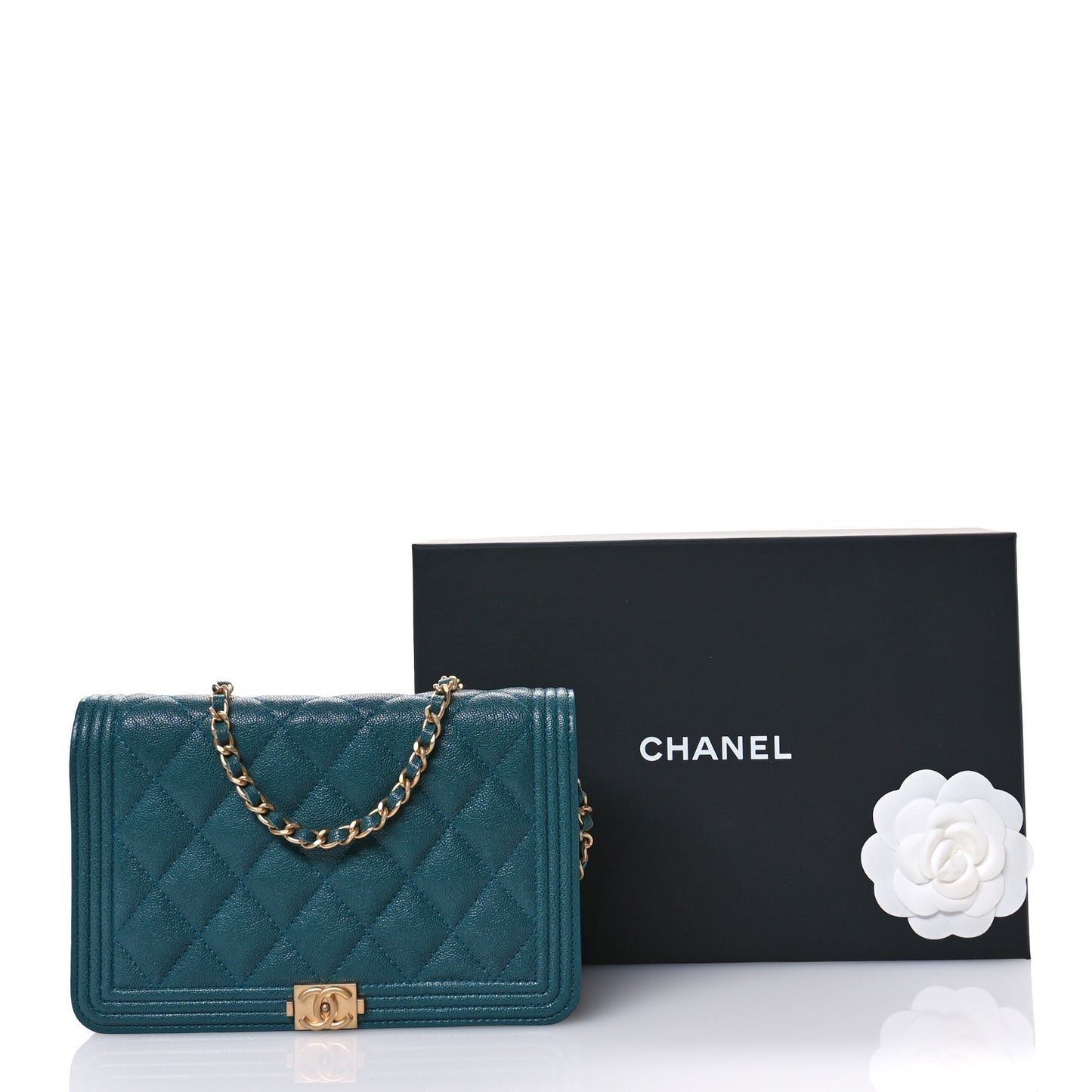 Caviar Quilted Boy Wallet On Chain WOC Teal