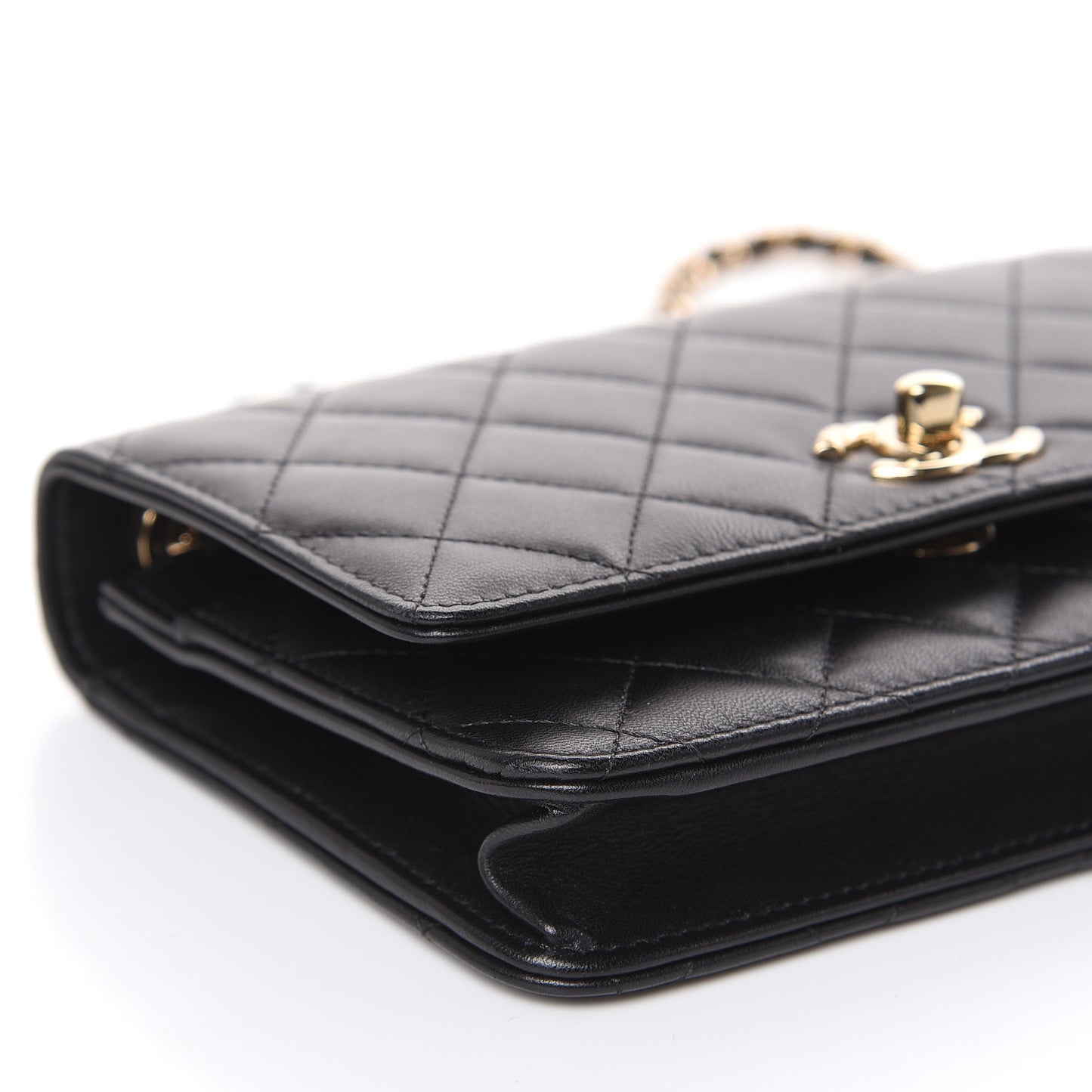 Lambskin Quilted Trendy CC Wallet On Chain WOC Black