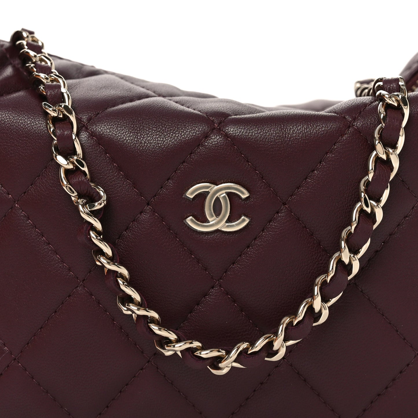 Lambskin Quilted Hobo Clutch With Chain Burgundy