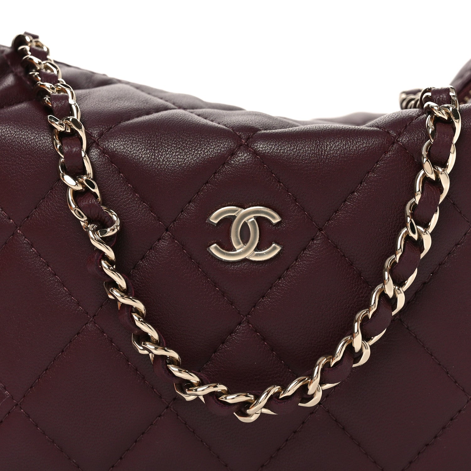 Chanel Lambskin Quilted Hobo Clutch With Chain Burgundy 15 of 21
