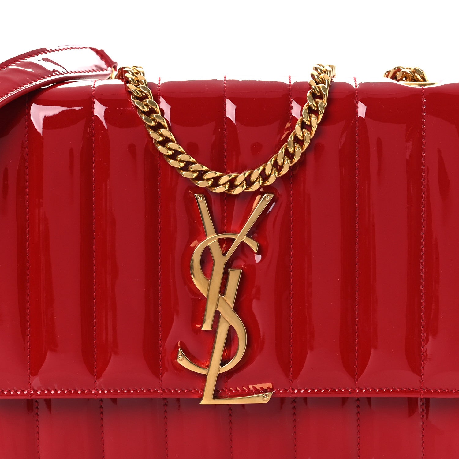 Saint Laurent Patent Calfskin Matelasse Vicky Chain Wallet Rouge Eros 7 of 10