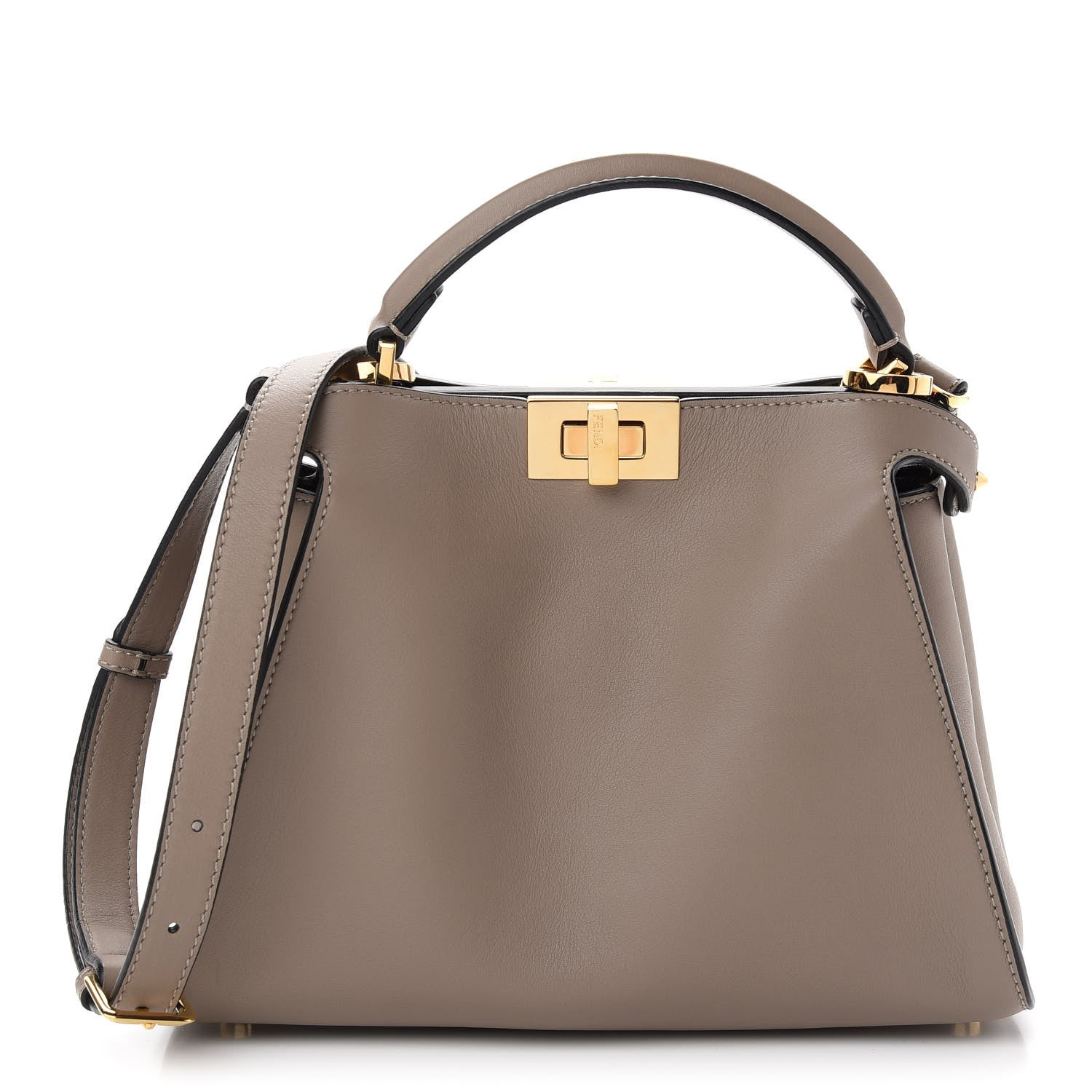Fendi Vitello Tahiti Burro Medium Peekaboo Iconic Essentially Satchel Tortora Black 1 of 9