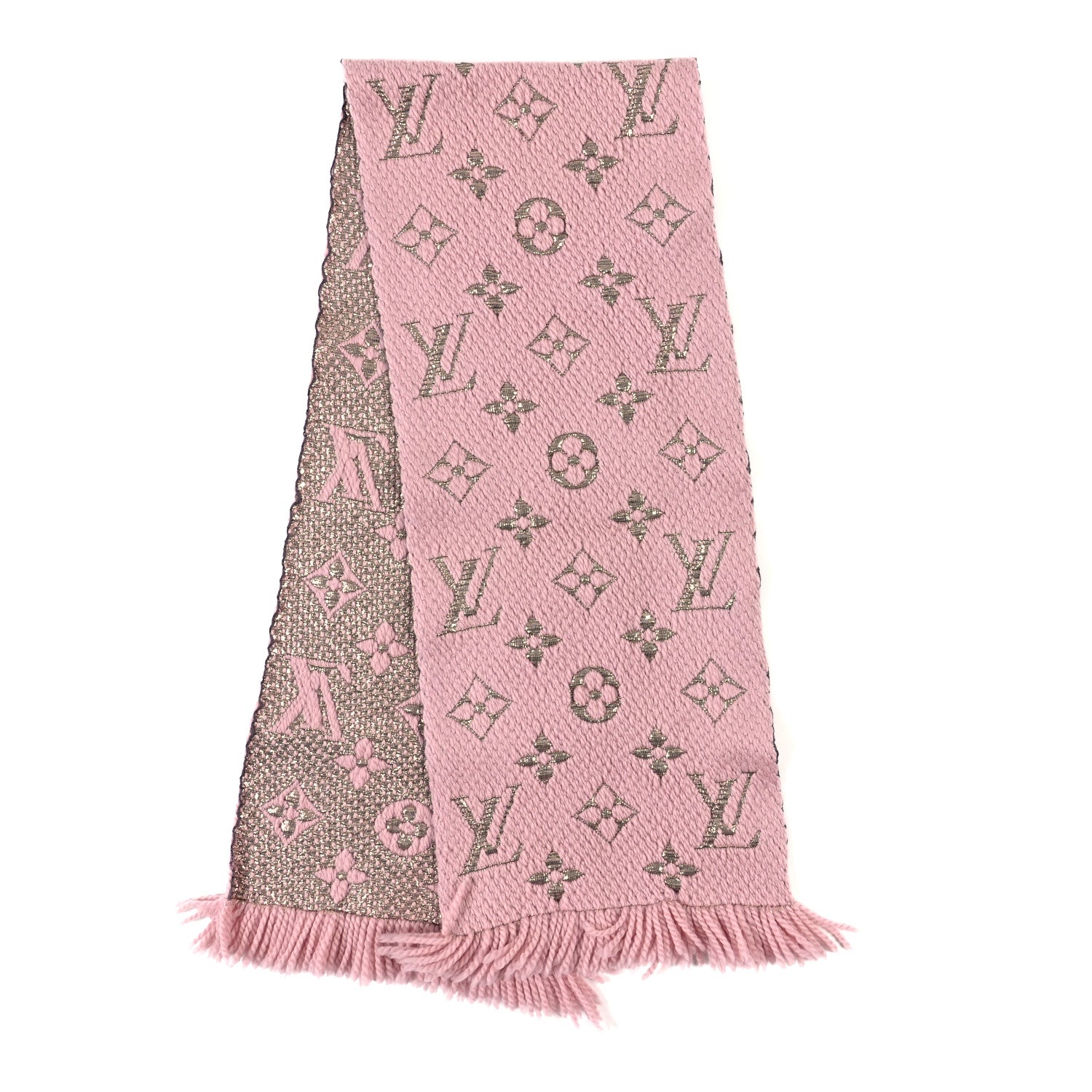 Louis Vuitton Wool Silk Logomania Shine Scarf Pink 2 of 3