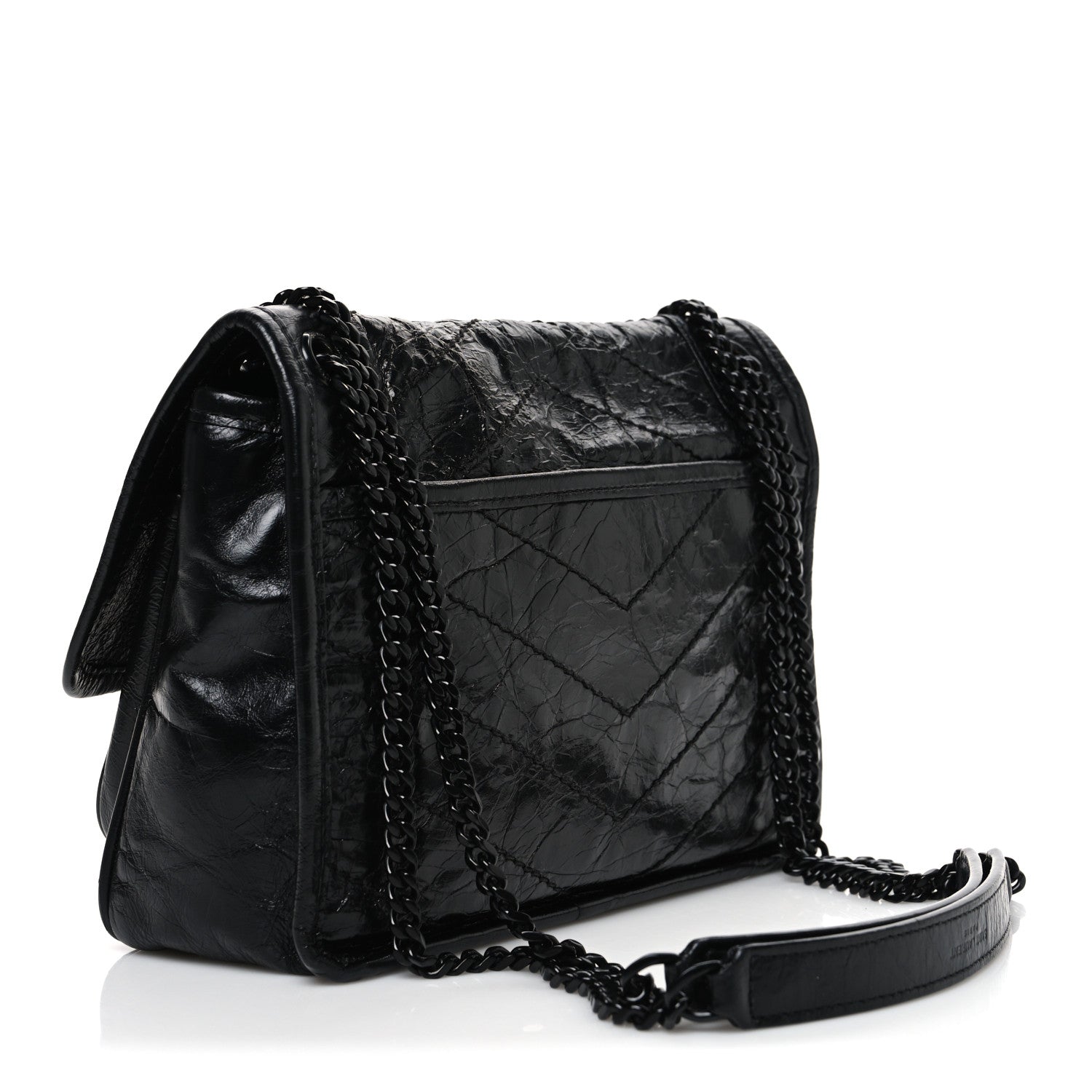 Saint Laurent Crinkled Calfskin Matelasse Monogram Baby Niki Chain Satchel Black 3 of 10