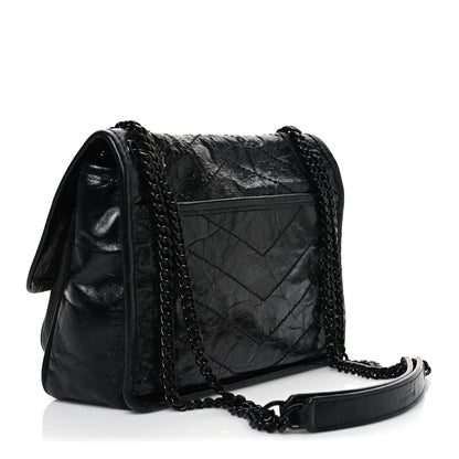 Saint Laurent Crinkled Calfskin Matelasse Monogram Baby Niki Chain Satchel Black 3 of 10